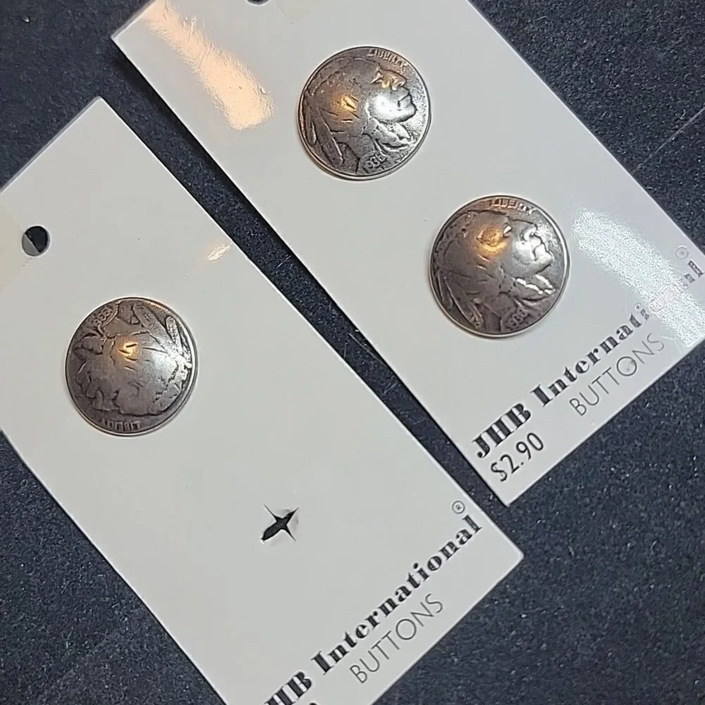 Vintage JHB International Buffalo Nickel Silver Tone Buttons #90558
